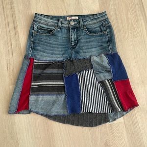 Handmade Denim Skirt With Cotton and Denim Patchwork